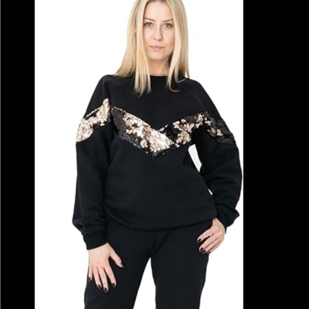 Black and Gold Sequin Women's Sweatshirt Size XXL